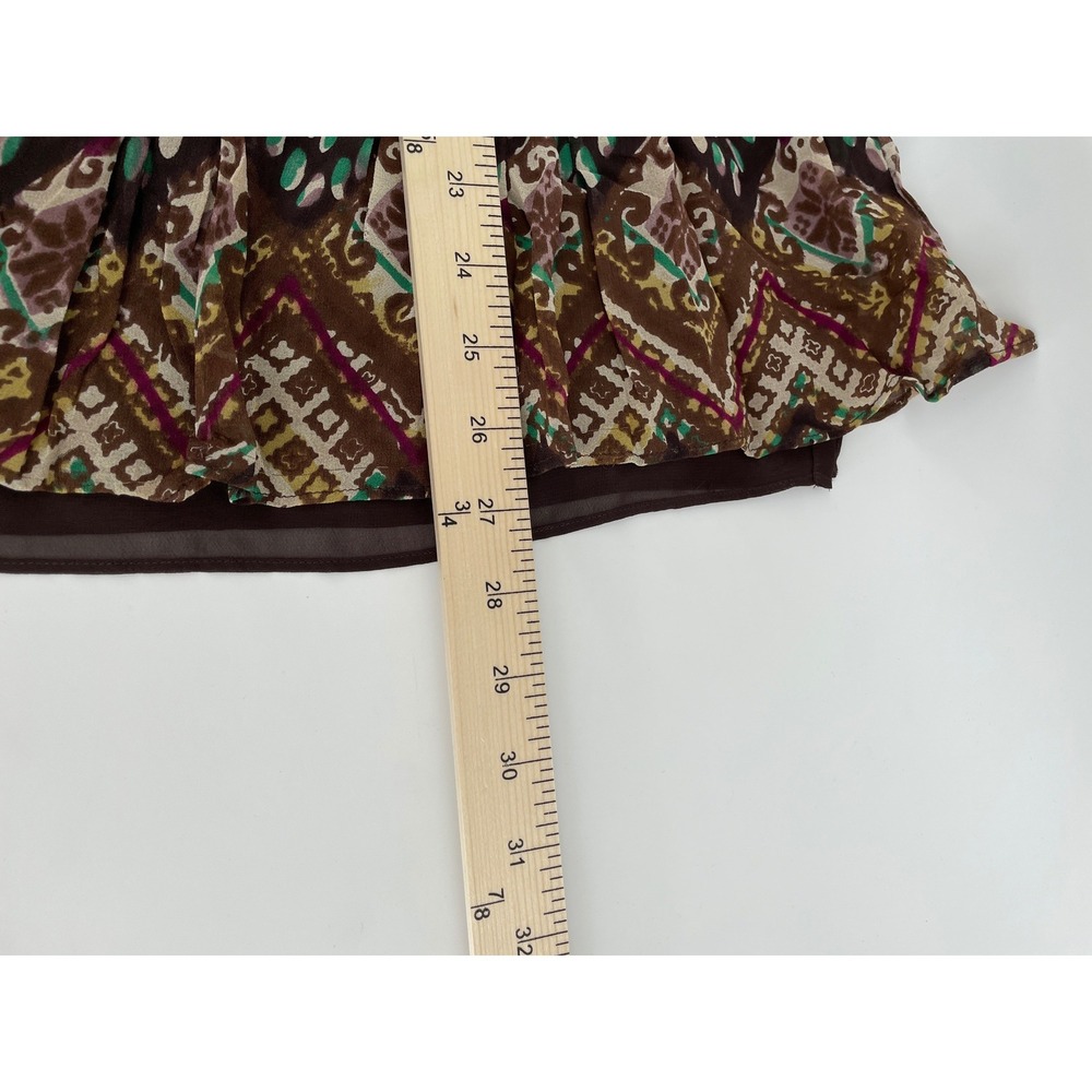 Harold's Silk Tiered Midi Skirt Women 2 Brown Western Boho Artsy Crochet Trim - Picture 7 of 7